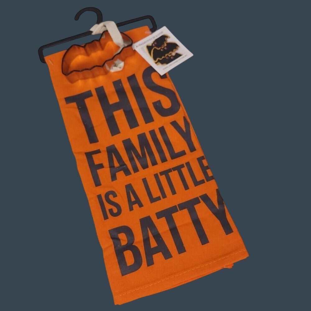 Primitives By Kathy Halloween Towel & Bat Cookie Cutter Set Orange Cotton
